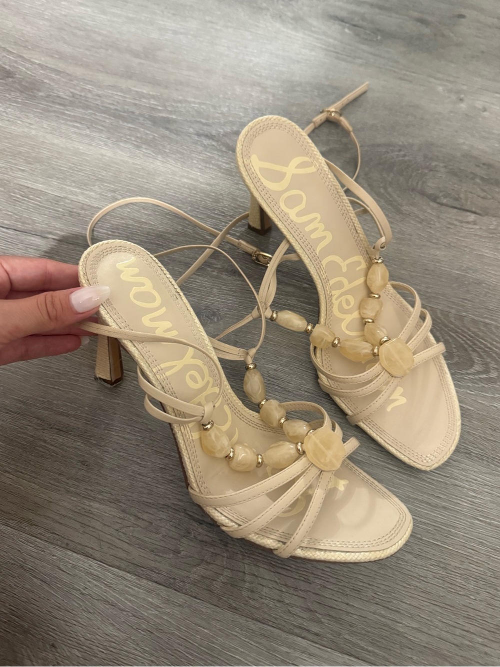 Sam Edelman Nude Beaded Strappy Heel Sandals